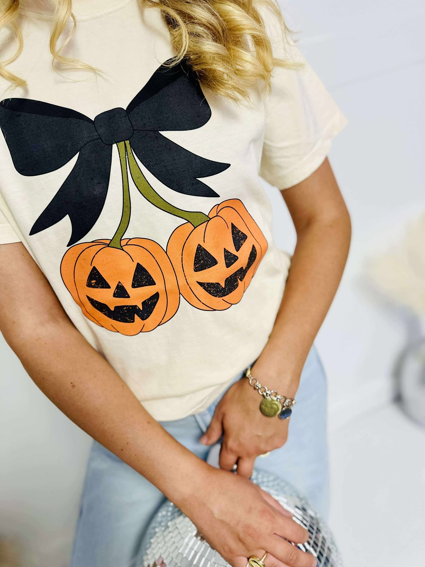 Cherry Bow Pumpkins Halloween Graphic Tee