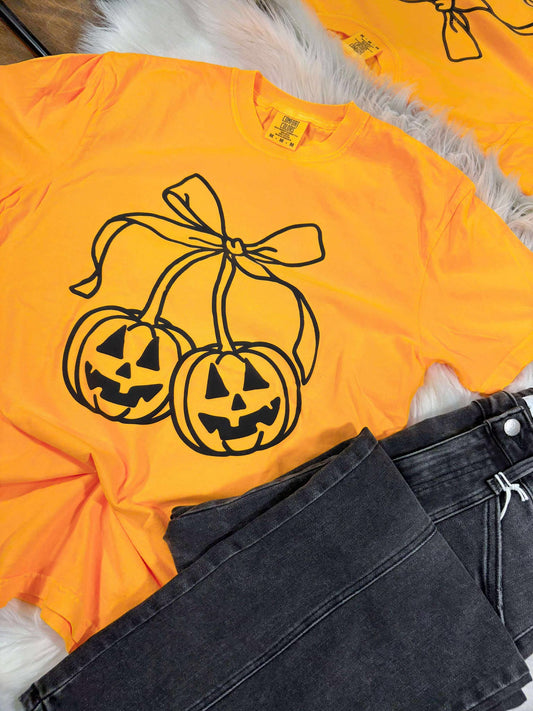 Jack-O-Lantern Cherry Bow DTF Tee