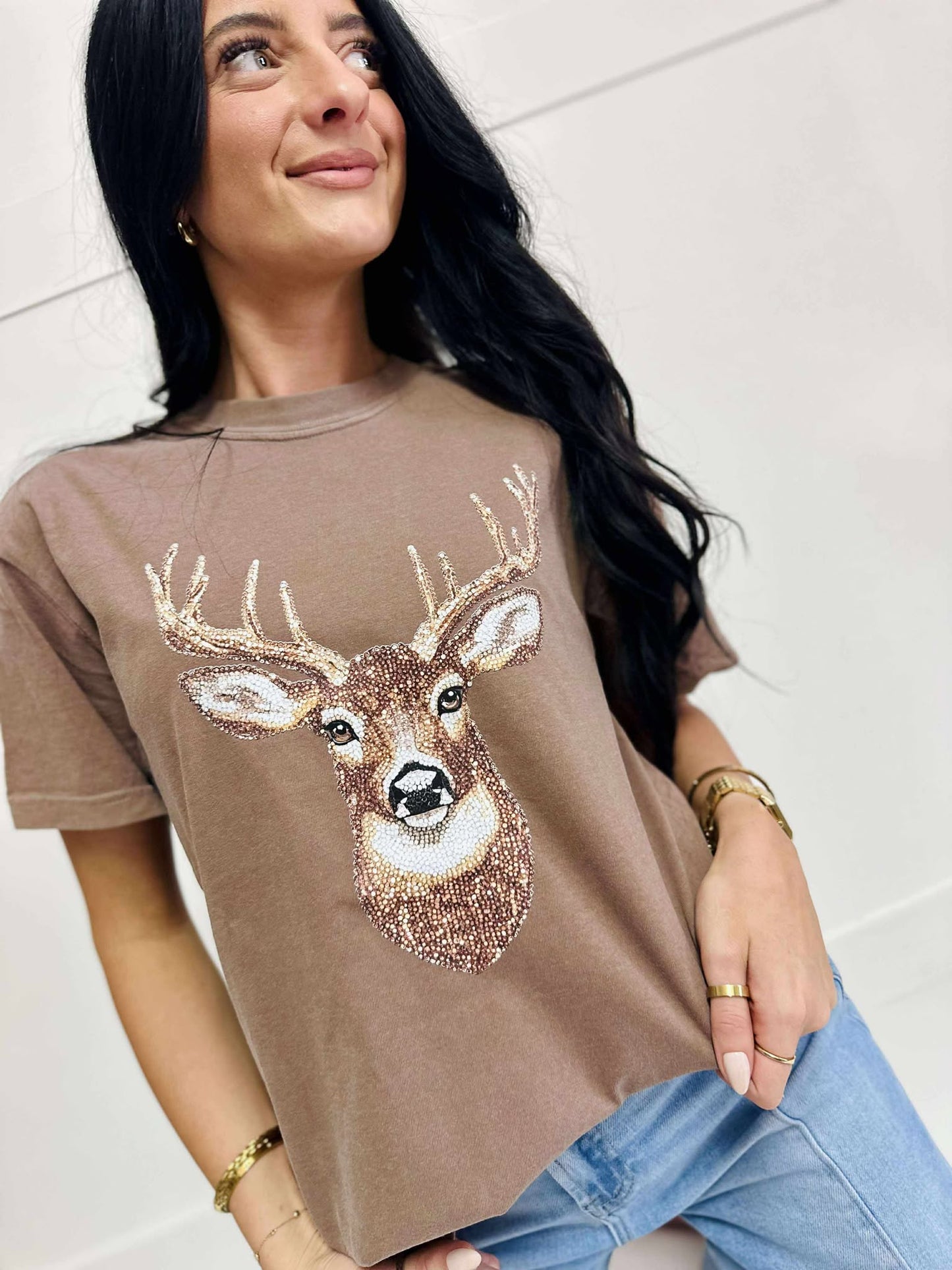 Faux Rhinestone Deer DTF Graphic Tee