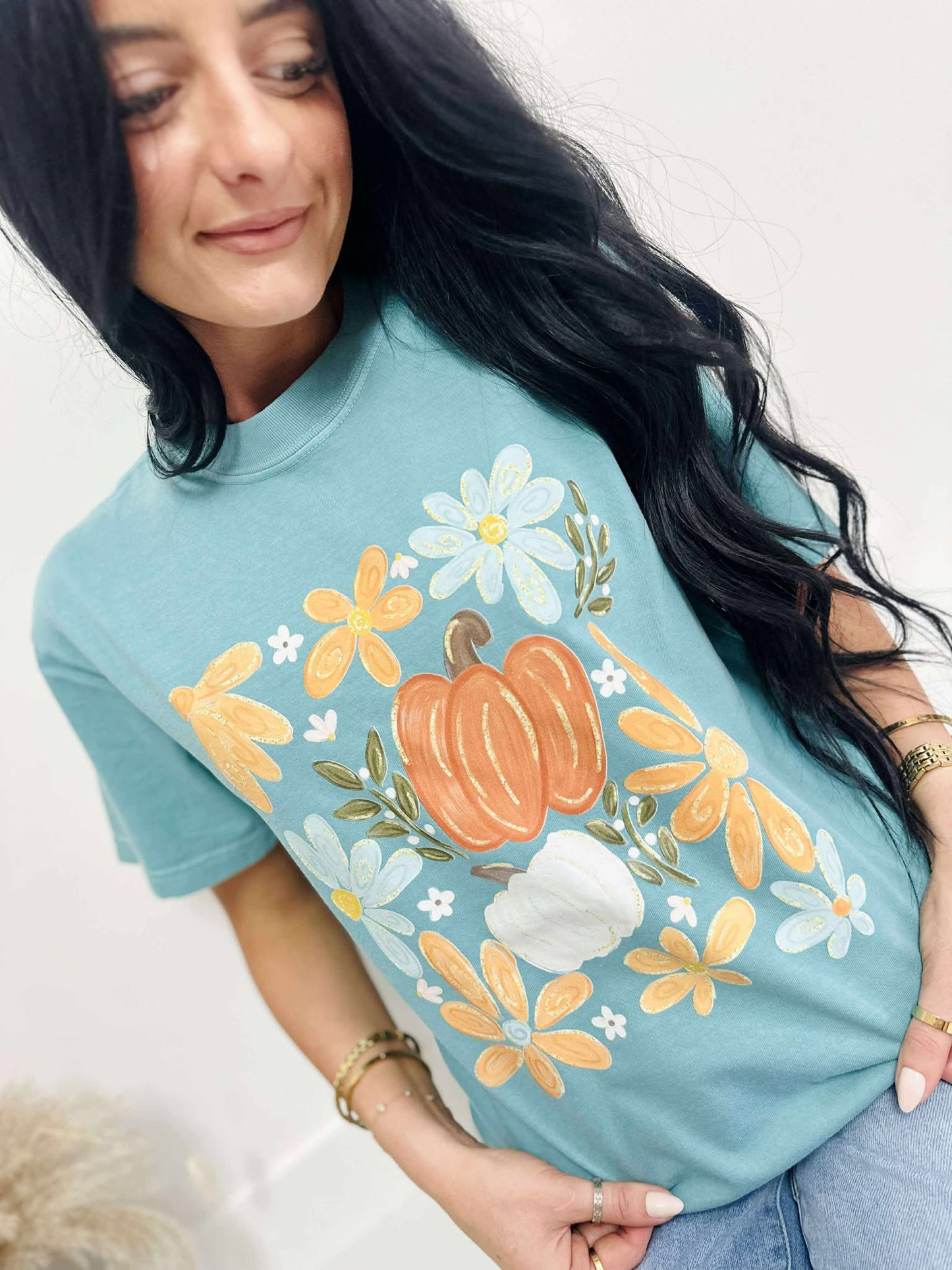 Pumpkin Floral Collage DTF Graphic Tee