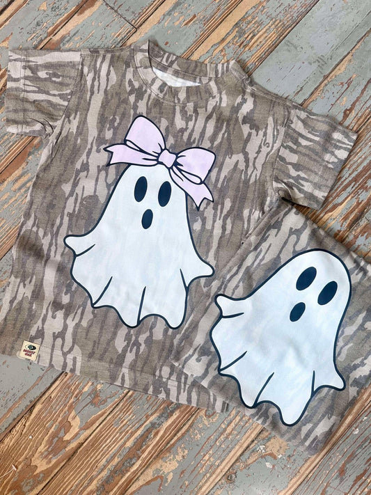 Cute Ghost Kids Camo DTF Graphic Tee