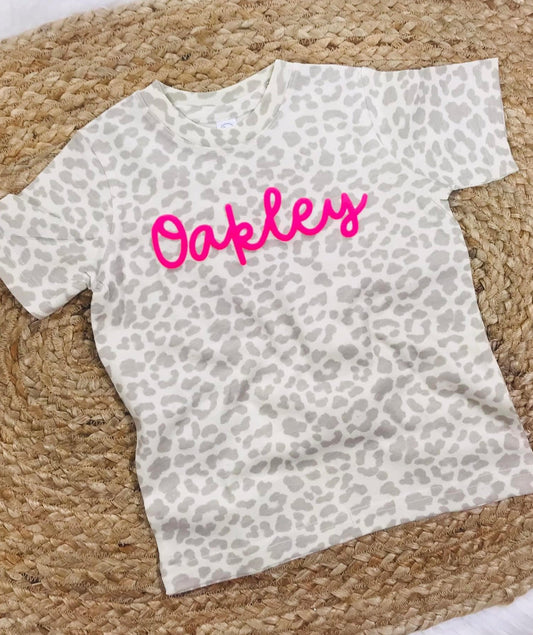 Leopard Cute Cursive Puff Vinyl Design