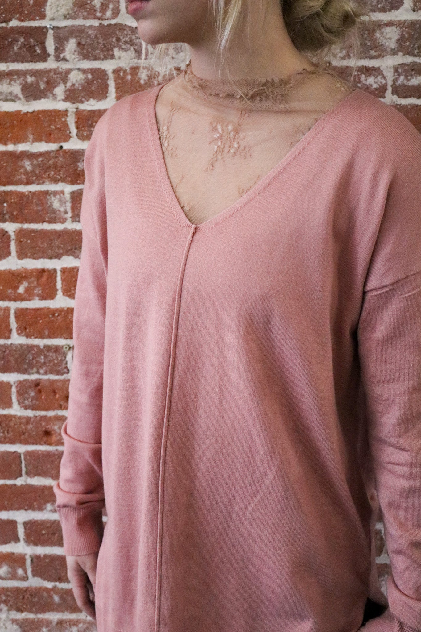 Rose Deep V-Neck Sweater