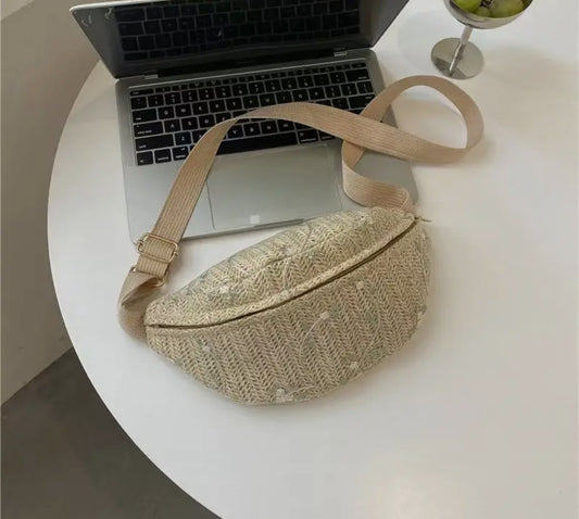 Raffia Crossbody Bag - Tan