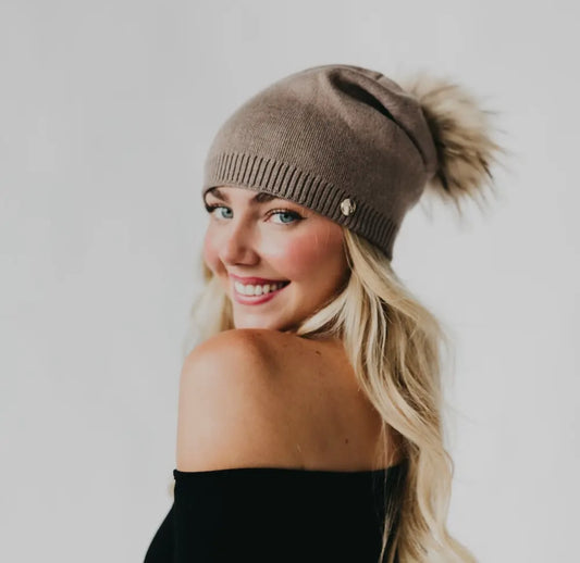 Fine Knit Fur Pom Beanie