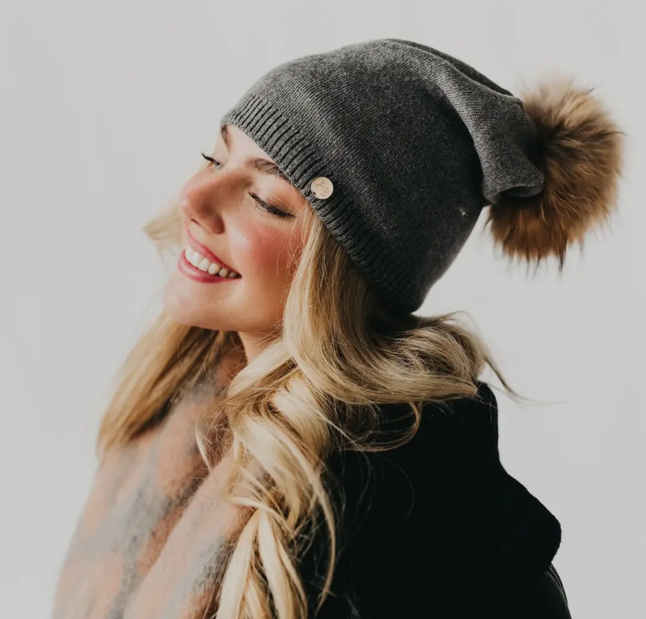 Fine Knit Fur Pom Beanie