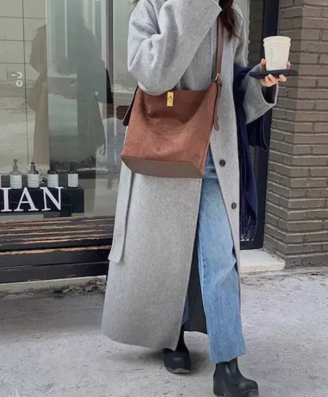 Suede Like Bucket Bag