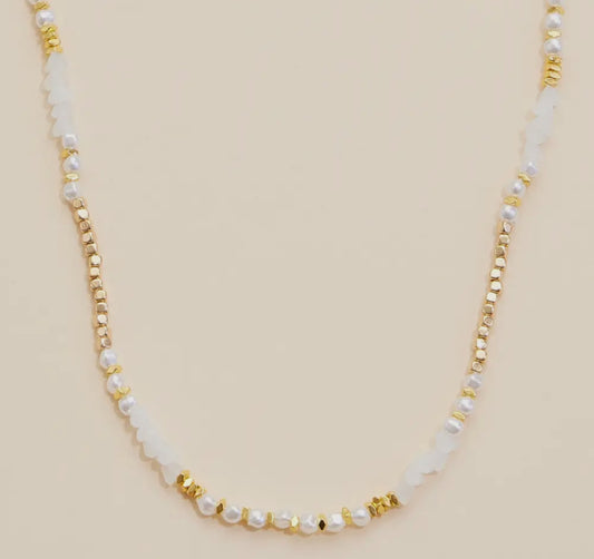 Glass Pearl & Metal Bead Necklace
