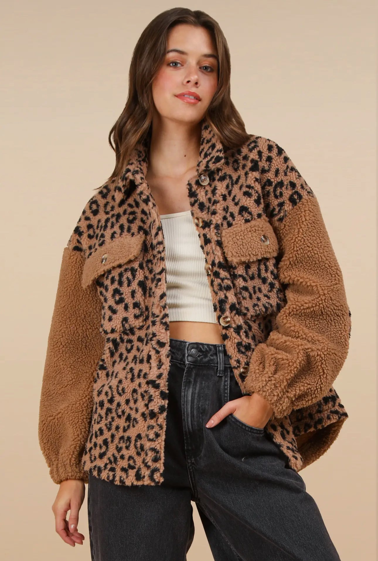 Oversized Leopard Fleece Jacket