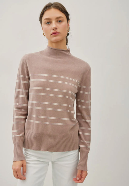 Double Stripe Mock Neck Sweater