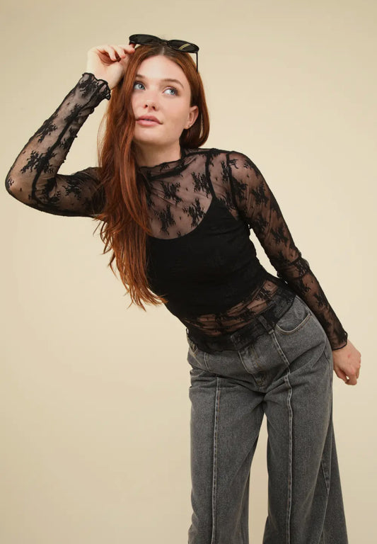 High Neck Fitted Mesh Top