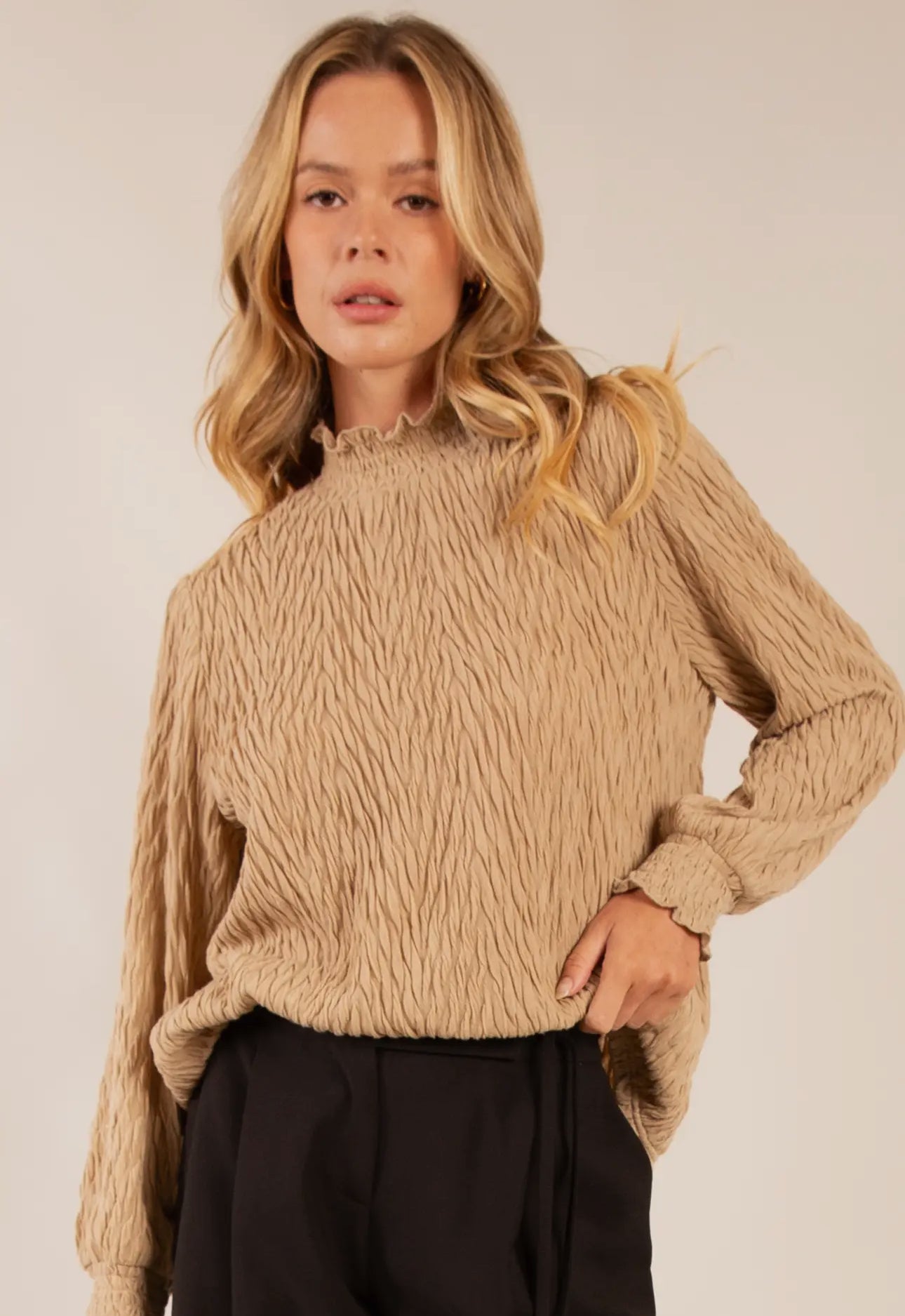 Textured High Neck Blouse