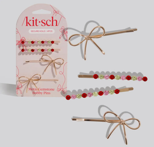Holiday Gemstone & Bow Bobby Pins