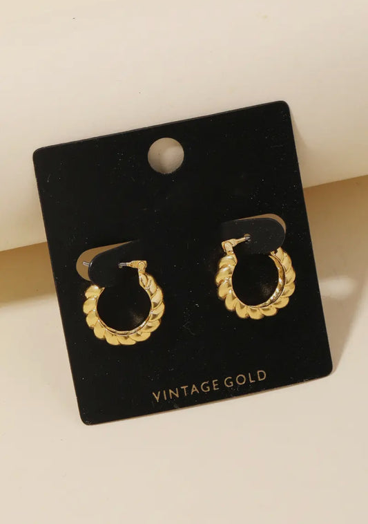Vintage Gold Rope Hoop Earrings
