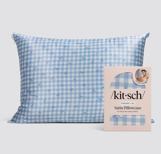 Gingham Blue Satin Pillowcase