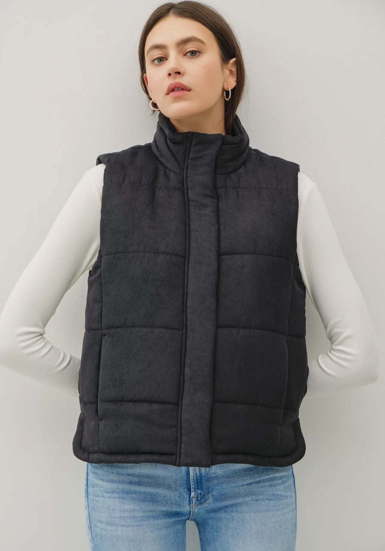 Suede Like Puffer Vest