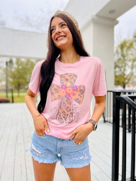 He Is Risen Leopard Floral Cross