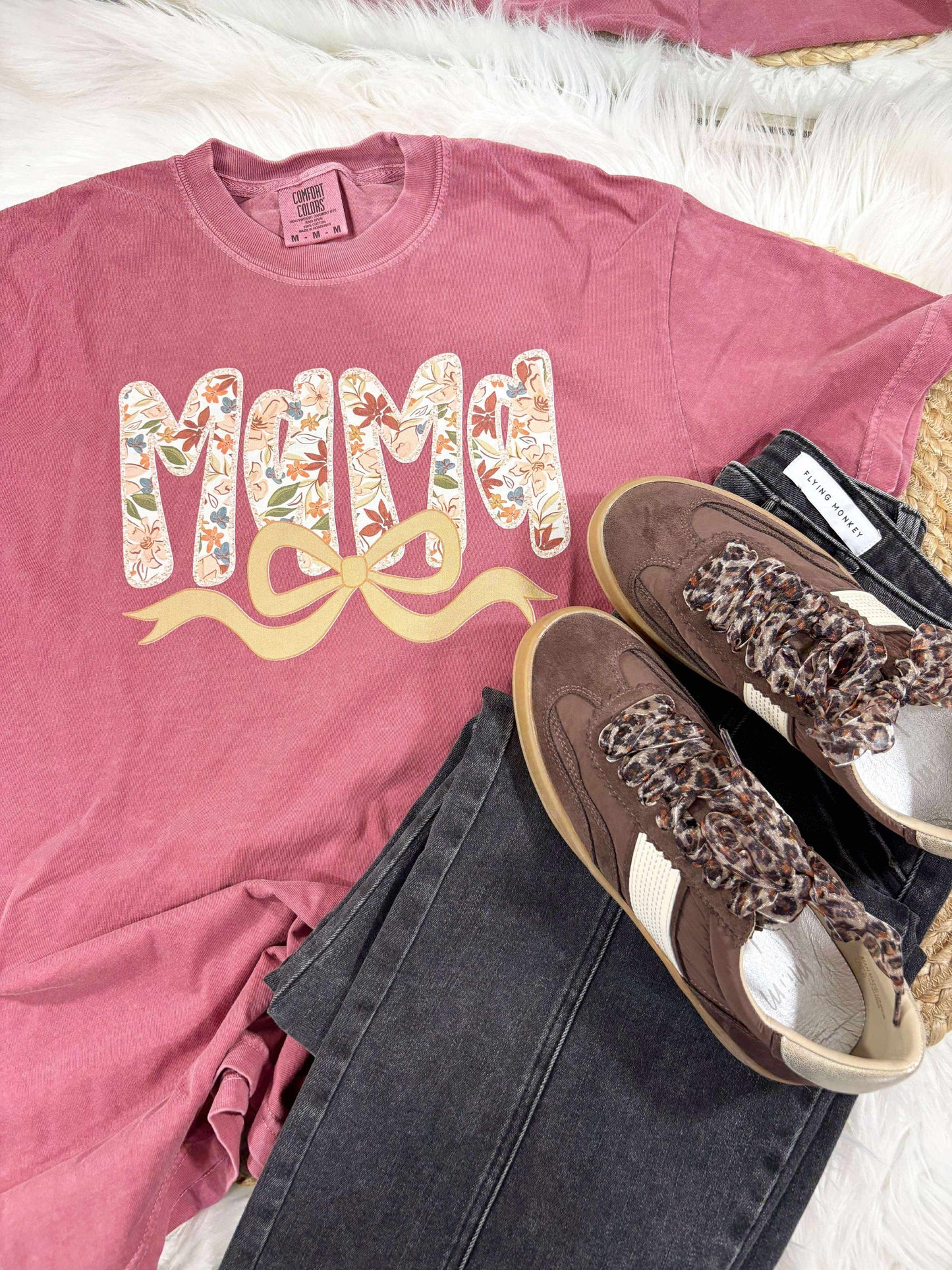 MAMA Fall Bow Flowers Graphic Tee