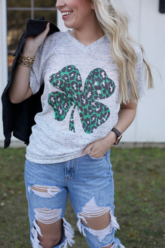Leopard Clover V Neck