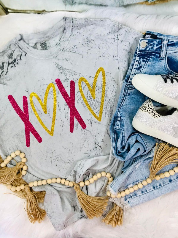 Xoxo Hearts Multi Glitter Color Blast Tee