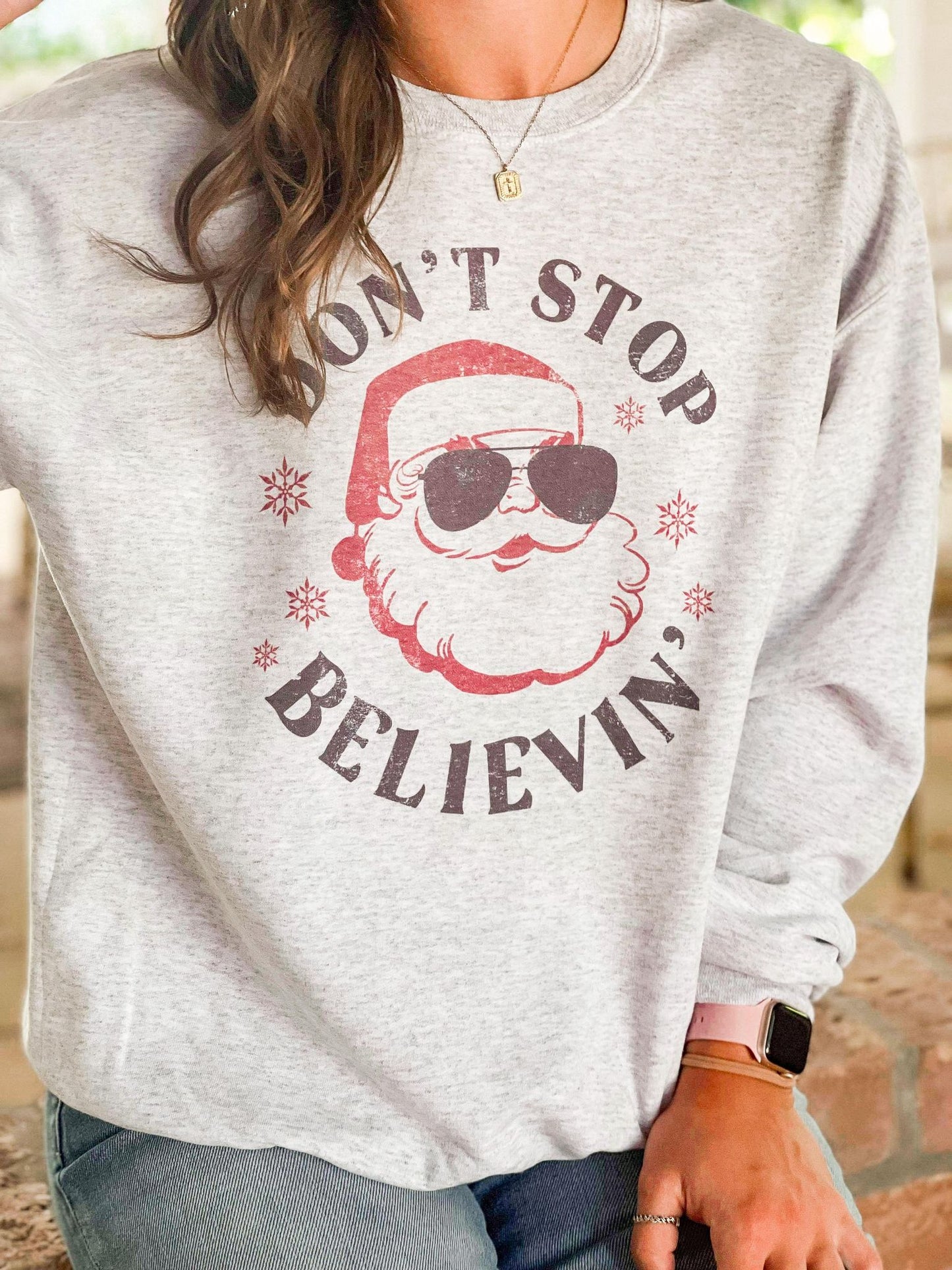 Don't Stop Believin' Santa Sunglasses Sweatshirt