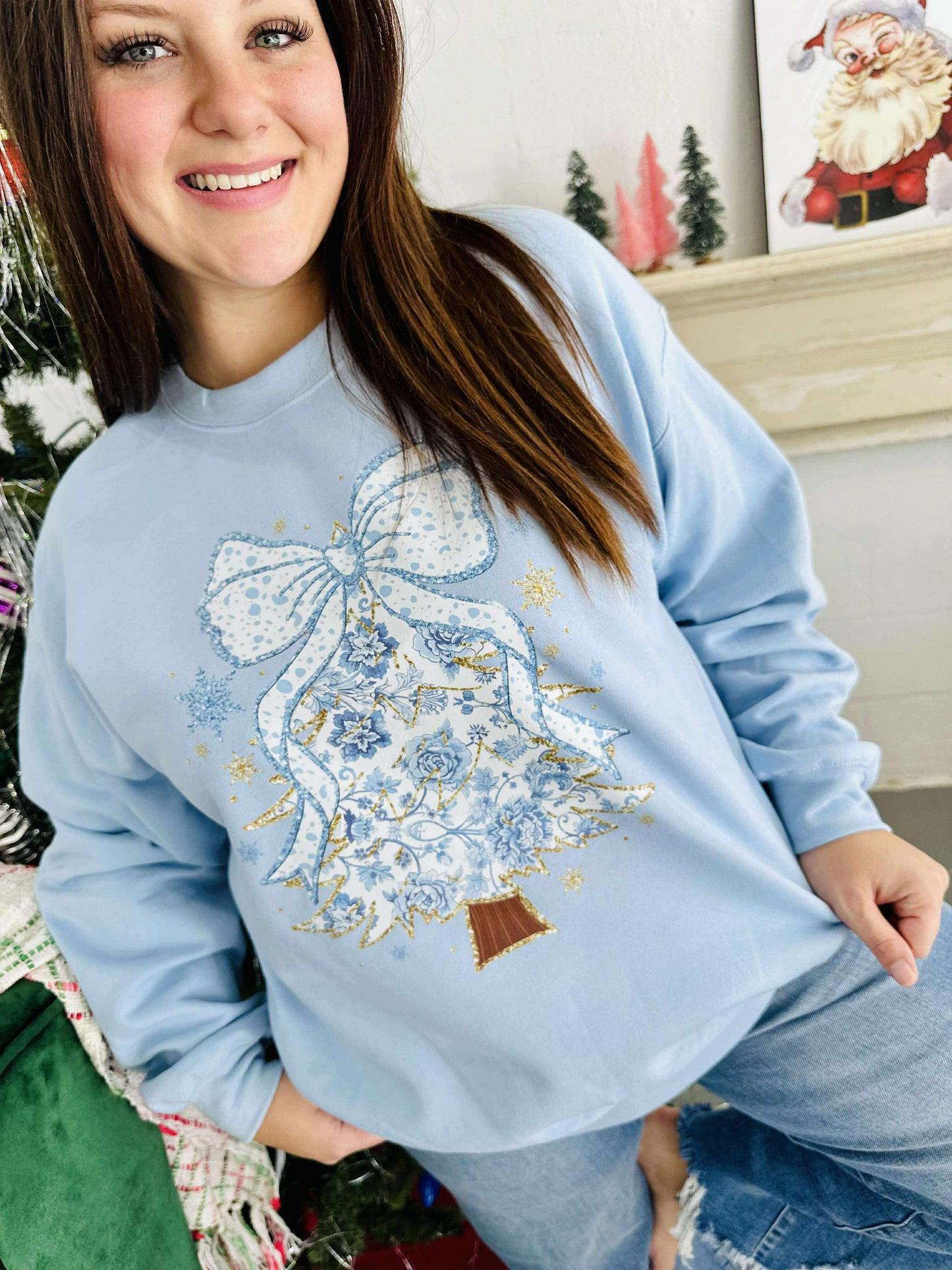 Chino Blue Glitter Tree DTF Graphic Sweatshirt