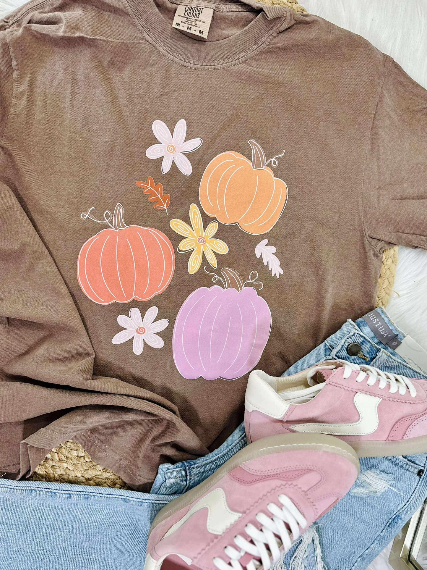 Fall Flowers and Pumpkin DTF Graphic Tee