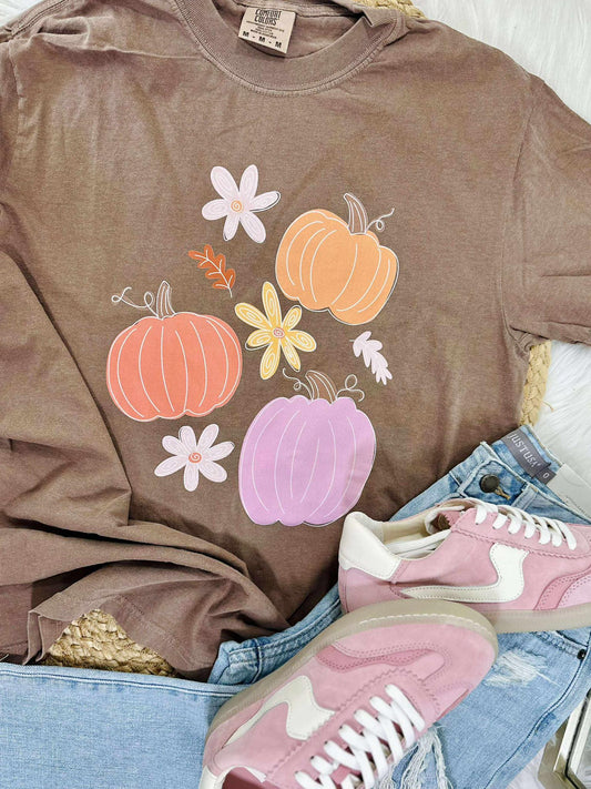 Fall Flowers and Pumpkin DTF Graphic Tee