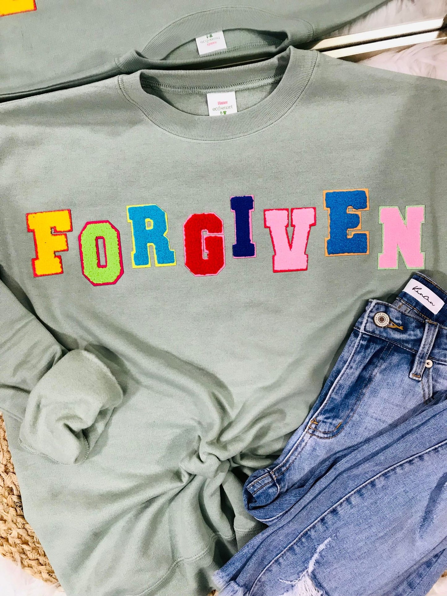 Forgiven Multi Colored Chenille Patch Sweatshirt