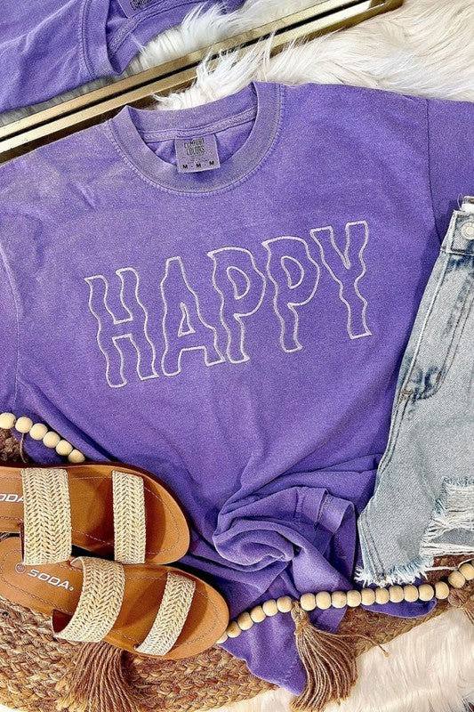 Happy Wavy Embroidered Tee