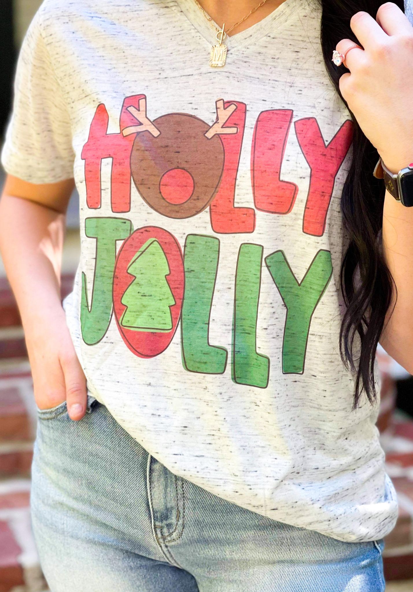 Holly Jolly Reindeer Marble Tee