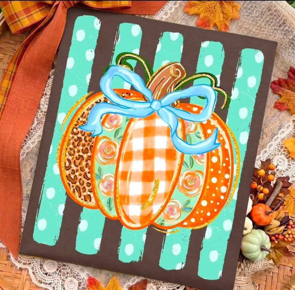Striped Pumpkin FALL50 DTF Graphic Top