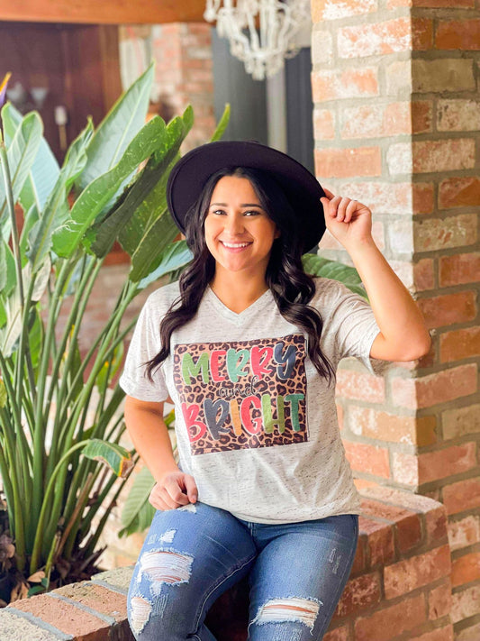 Merry And Bright Leopard Box Marble Tee