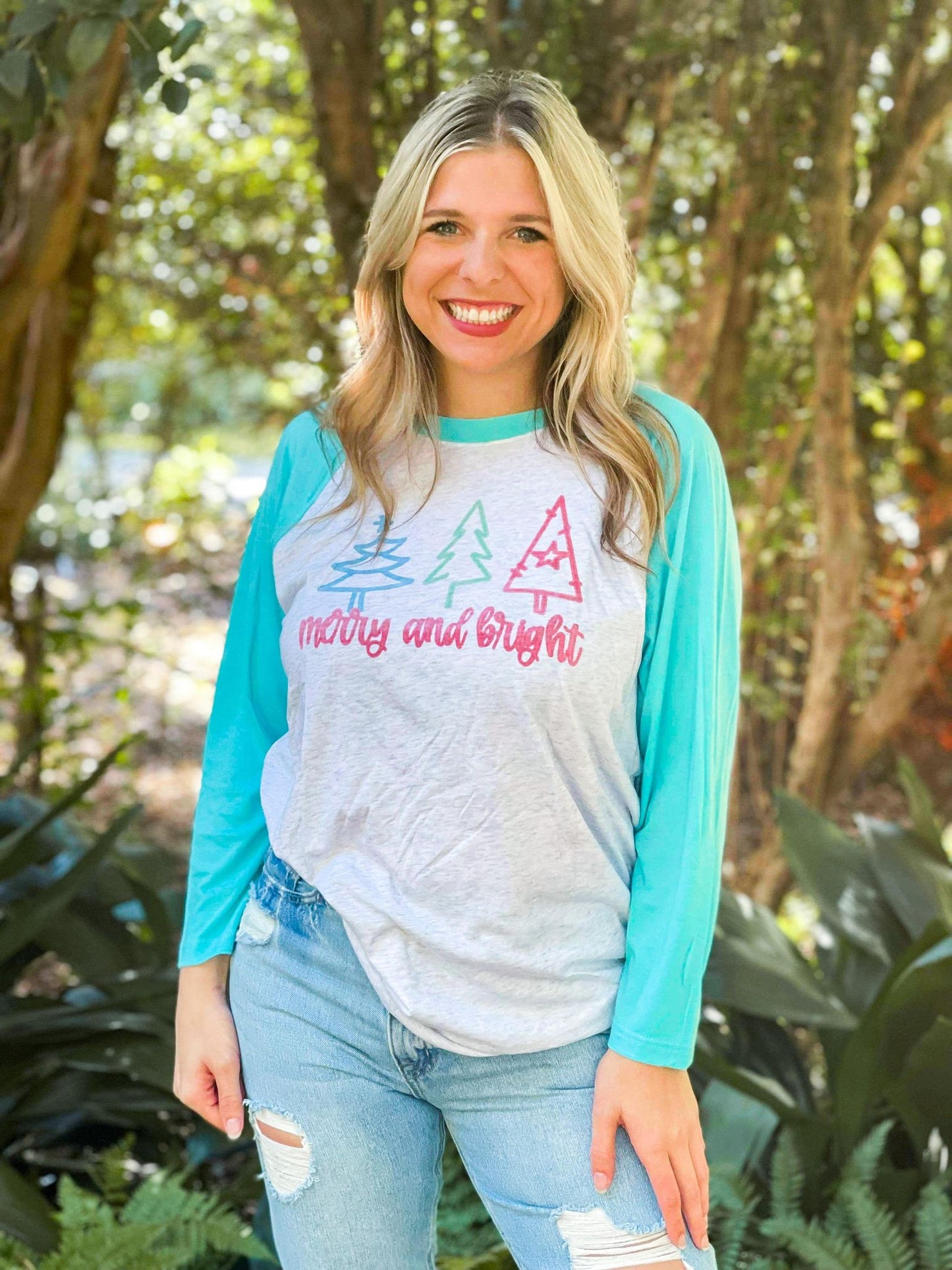 Merry and Bright Doodle Christmas Trees Raglan