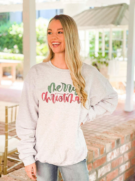 Merry Christmas Green Over Red Sweatshirt